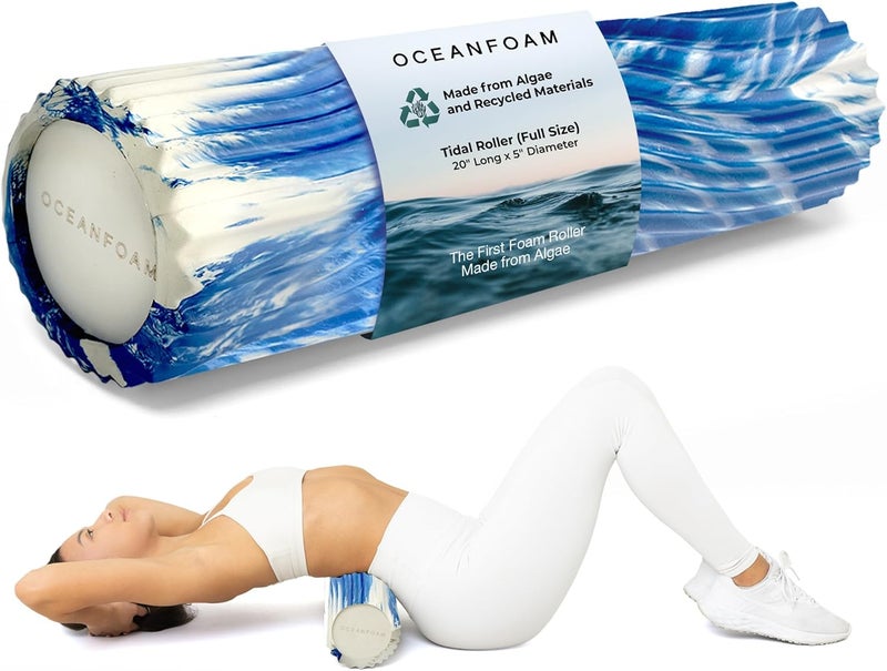 Oceanfoam Tidal Roller - Royal Marbled - Muscle Massage Foam Roller for Back Pain & Stretching - Firm and Ergonomic Wide Wave Textured - Yoga, Athletics, & Wellness - Full Size, 20" x 5" - Image 2